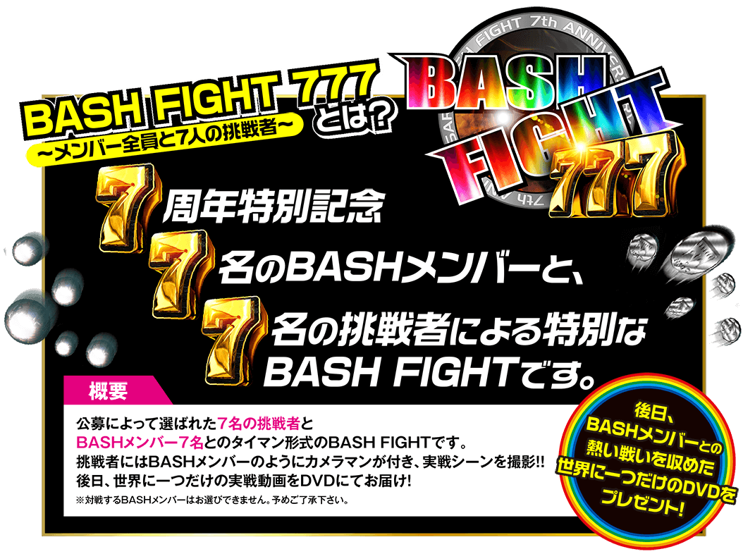 BASH FIGHT 777 〜メンバー全員と七人の挑戦者〜 企画内容
